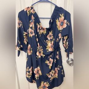 Navy Blue Floral Blouse